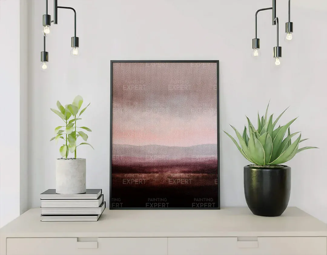 Diamond Painting Abstrakte minimalistische Landschaft in Lila, Taupe und Bordeauxrot - Image 4