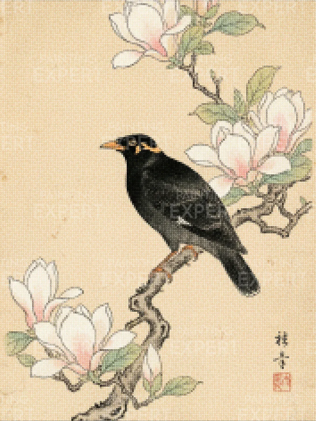Diamond Painting Amsel bei Magnolie Japan - Image 2