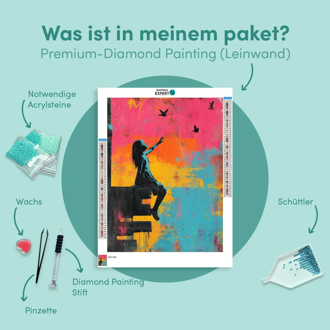 Diamond Painting Banksy farbenfroh – Mädchen mit Vögeln - Image 6