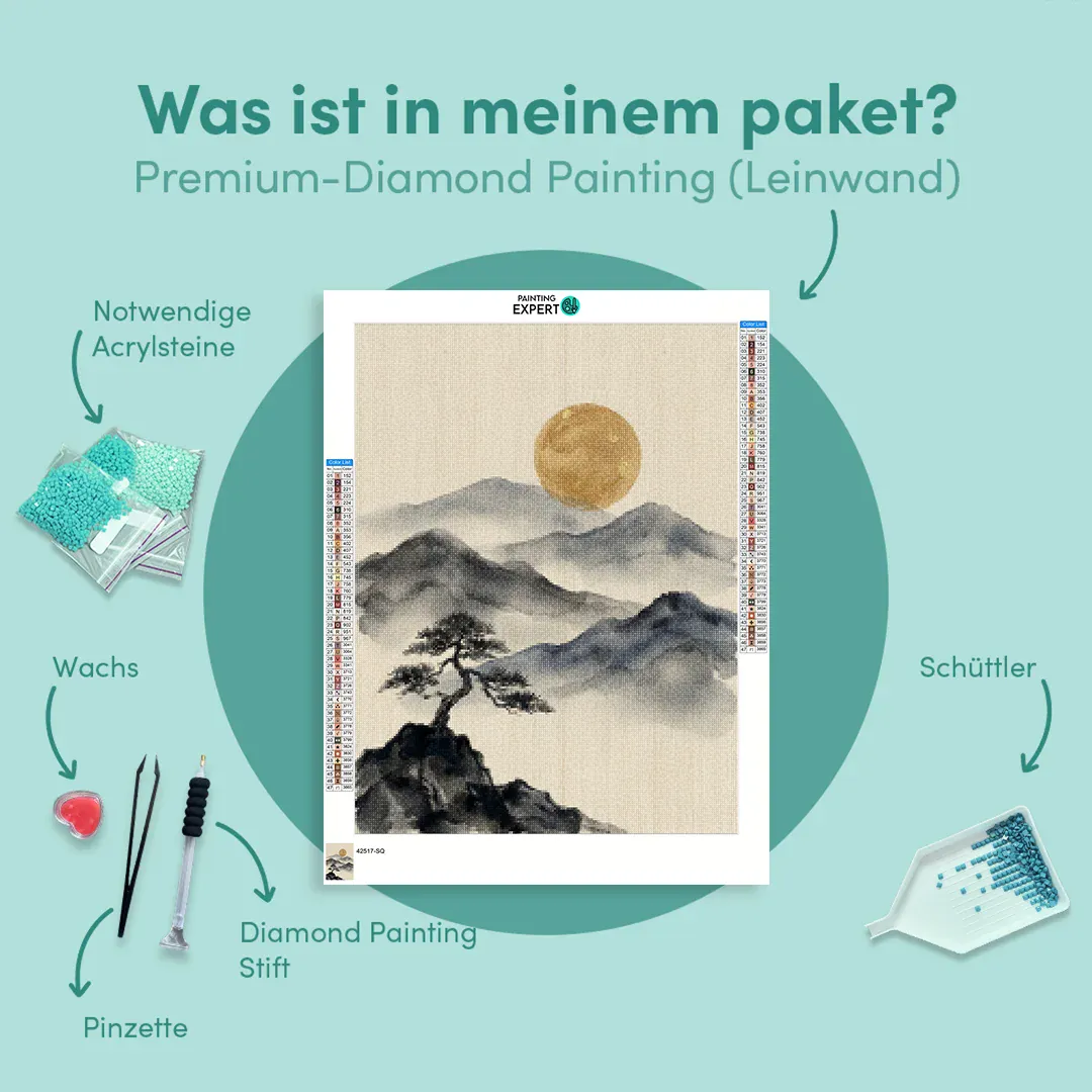 Diamond Painting Berge in Tinte mit goldenem Mond Japan - Image 6