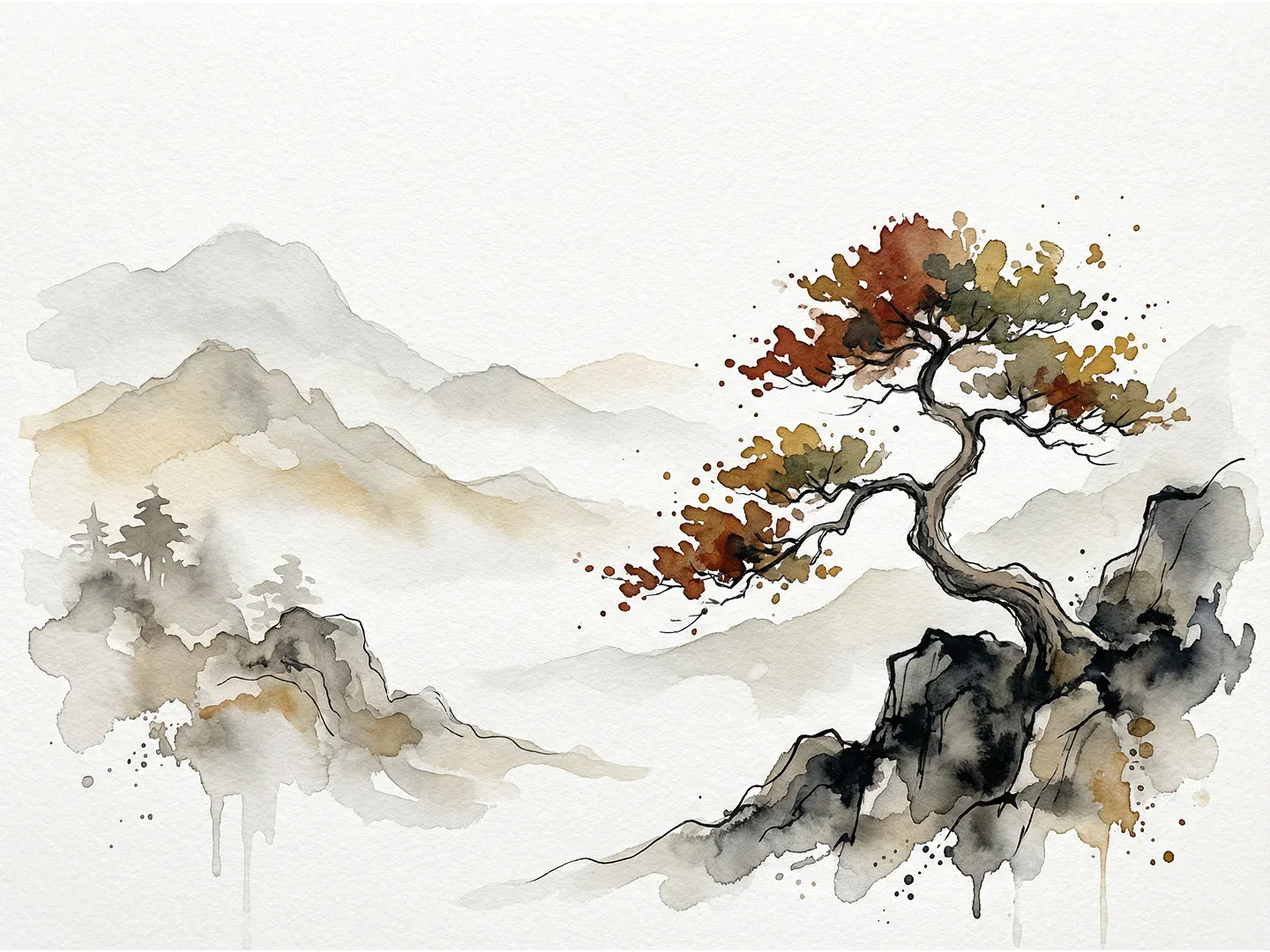 Diamond Painting Einsamer Baum in einer Berglandschaft Japan - Image 3