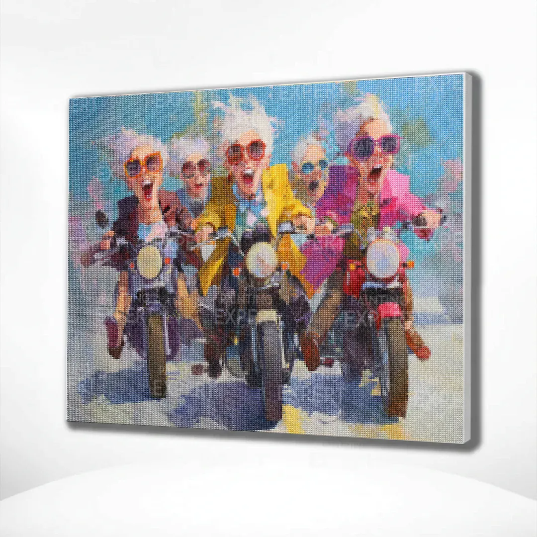 Diamond Painting Gemütliche Damen beim Motorradfahren