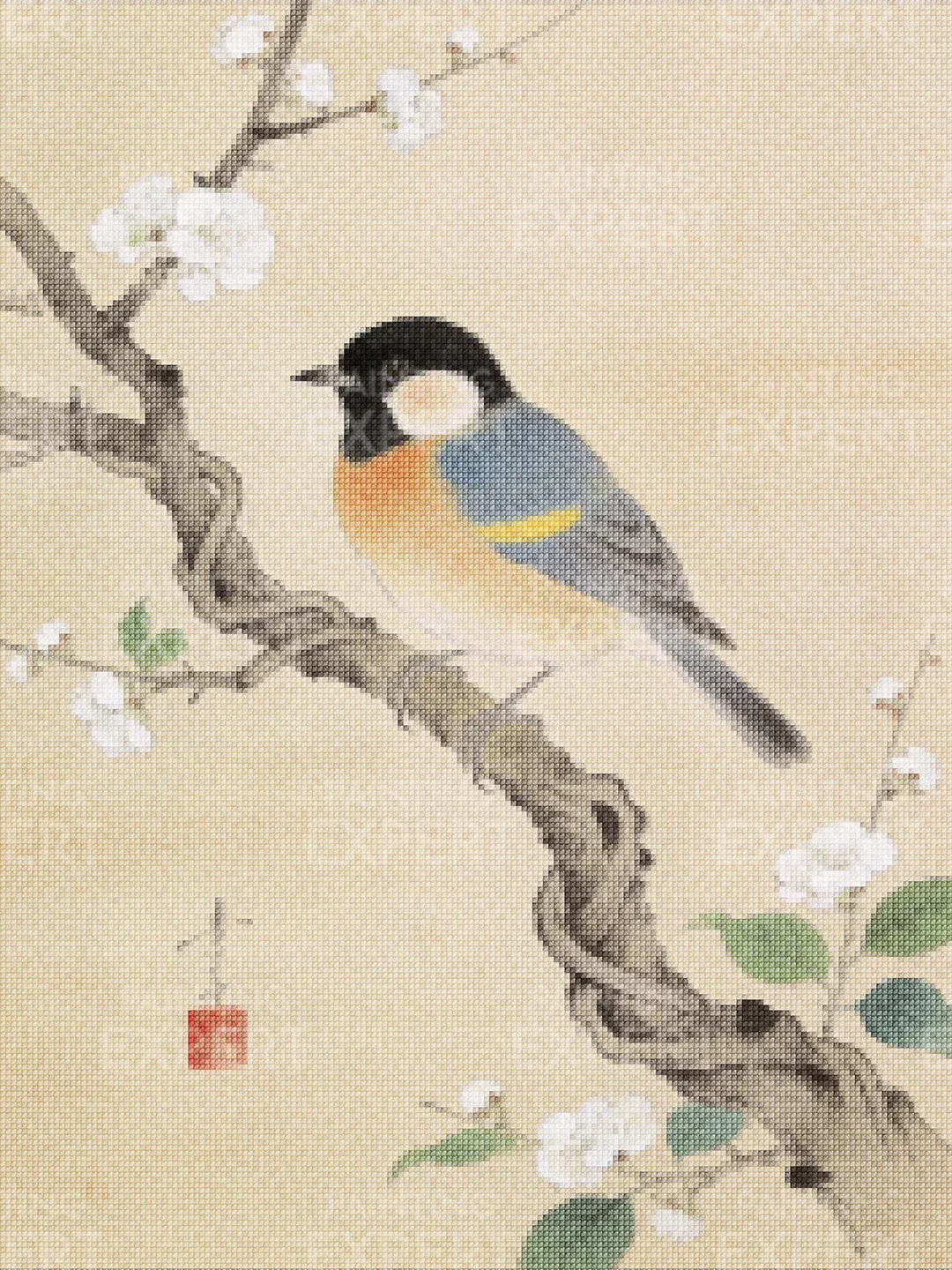 Diamond Painting Kohlmeisen auf einem blühenden Zweig von Ohara Koson Japan - Image 2