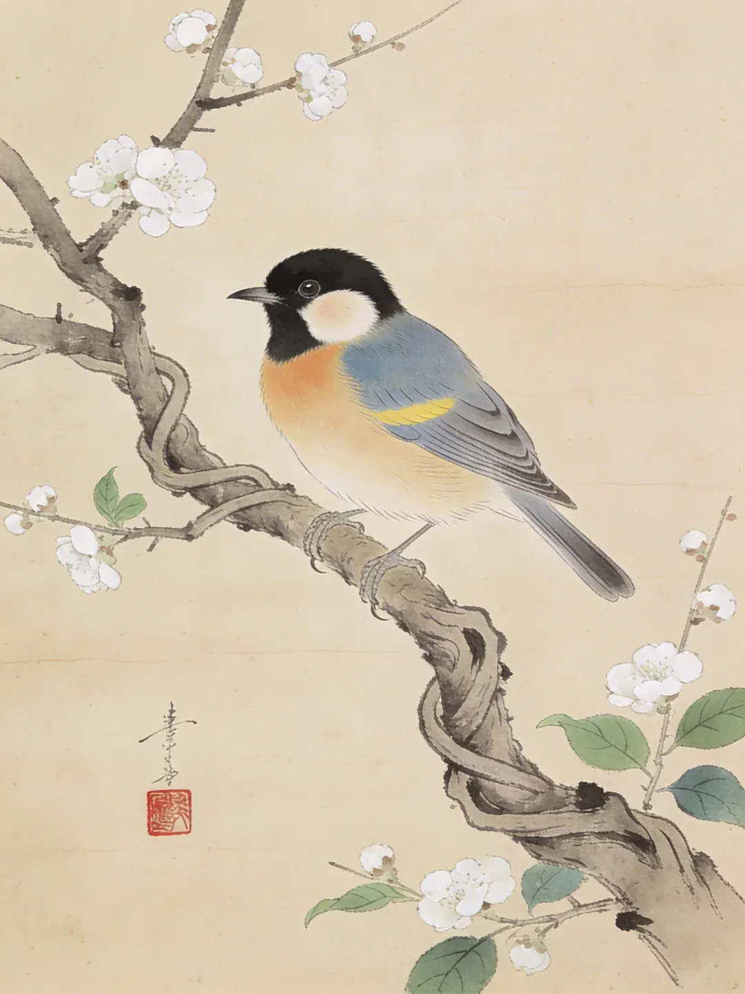 Diamond Painting Kohlmeisen auf einem blühenden Zweig von Ohara Koson Japan - Image 3
