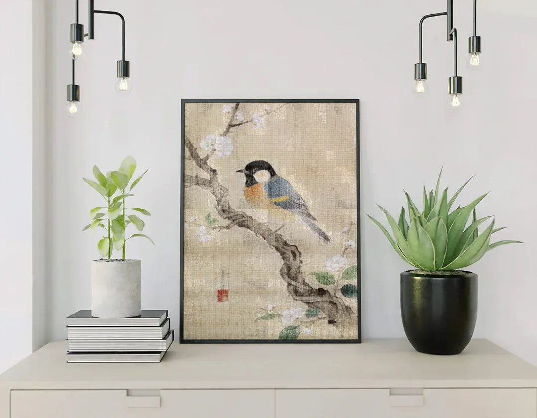 Diamond Painting Kohlmeisen auf einem blühenden Zweig von Ohara Koson Japan - Image 4