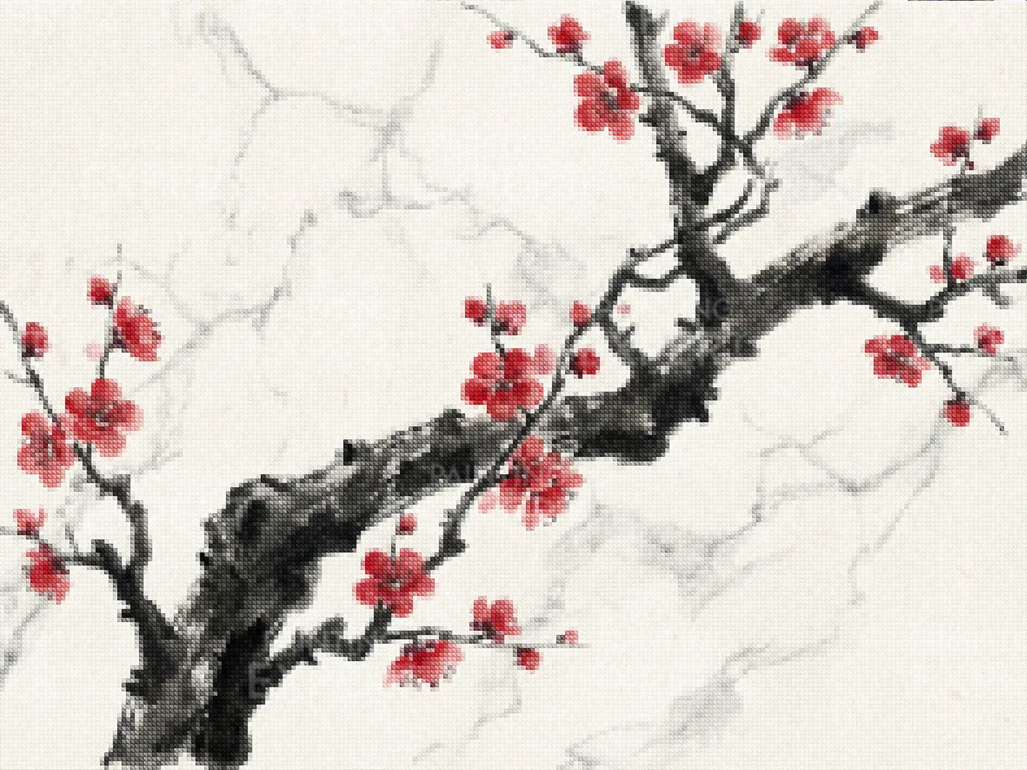 Diamond Painting Tintenzweig mit roter Blüte Japan - Image 2