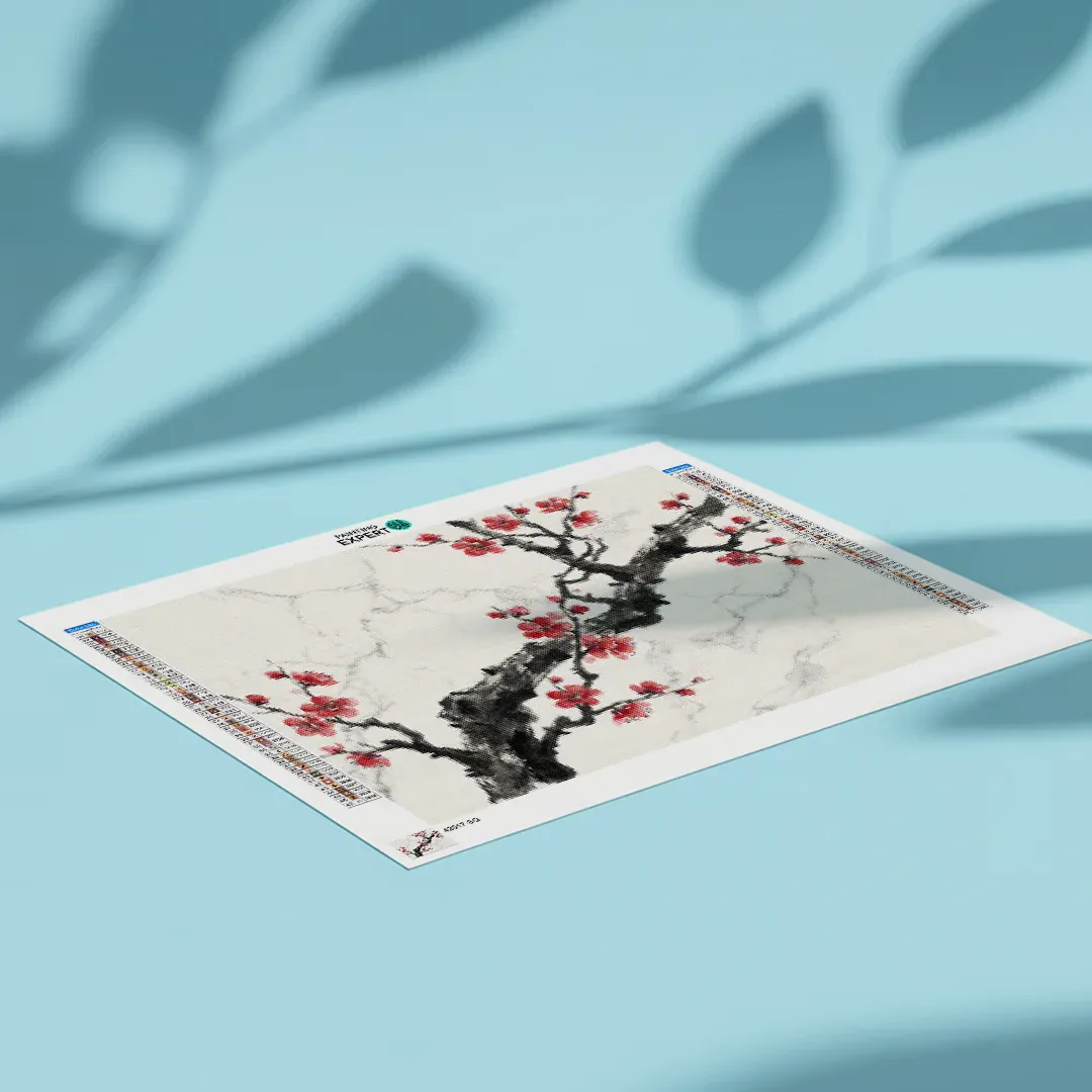 Diamond Painting Tintenzweig mit roter Blüte Japan - Image 5