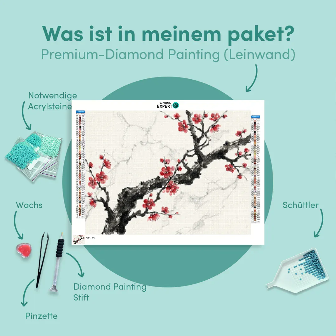 Diamond Painting Tintenzweig mit roter Blüte Japan - Image 6
