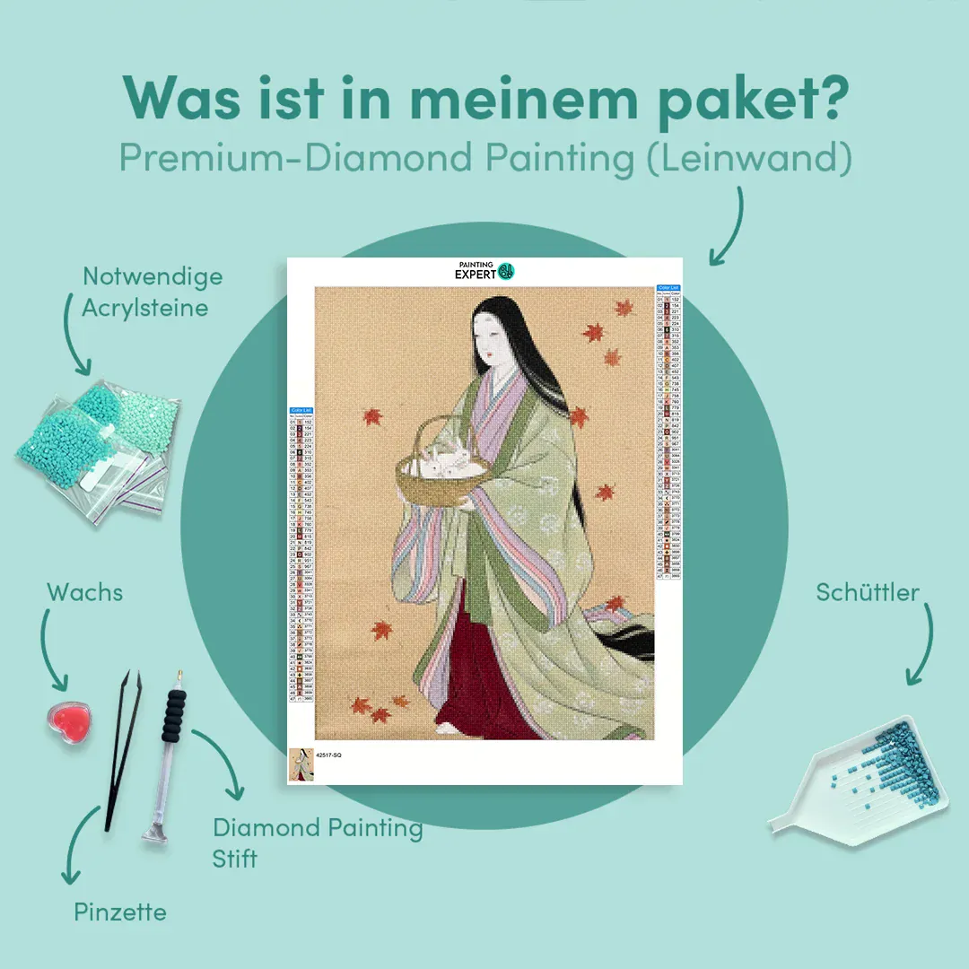 Diamond Painting Weiße Kaninchen im Herbstkorb Japan - Image 6