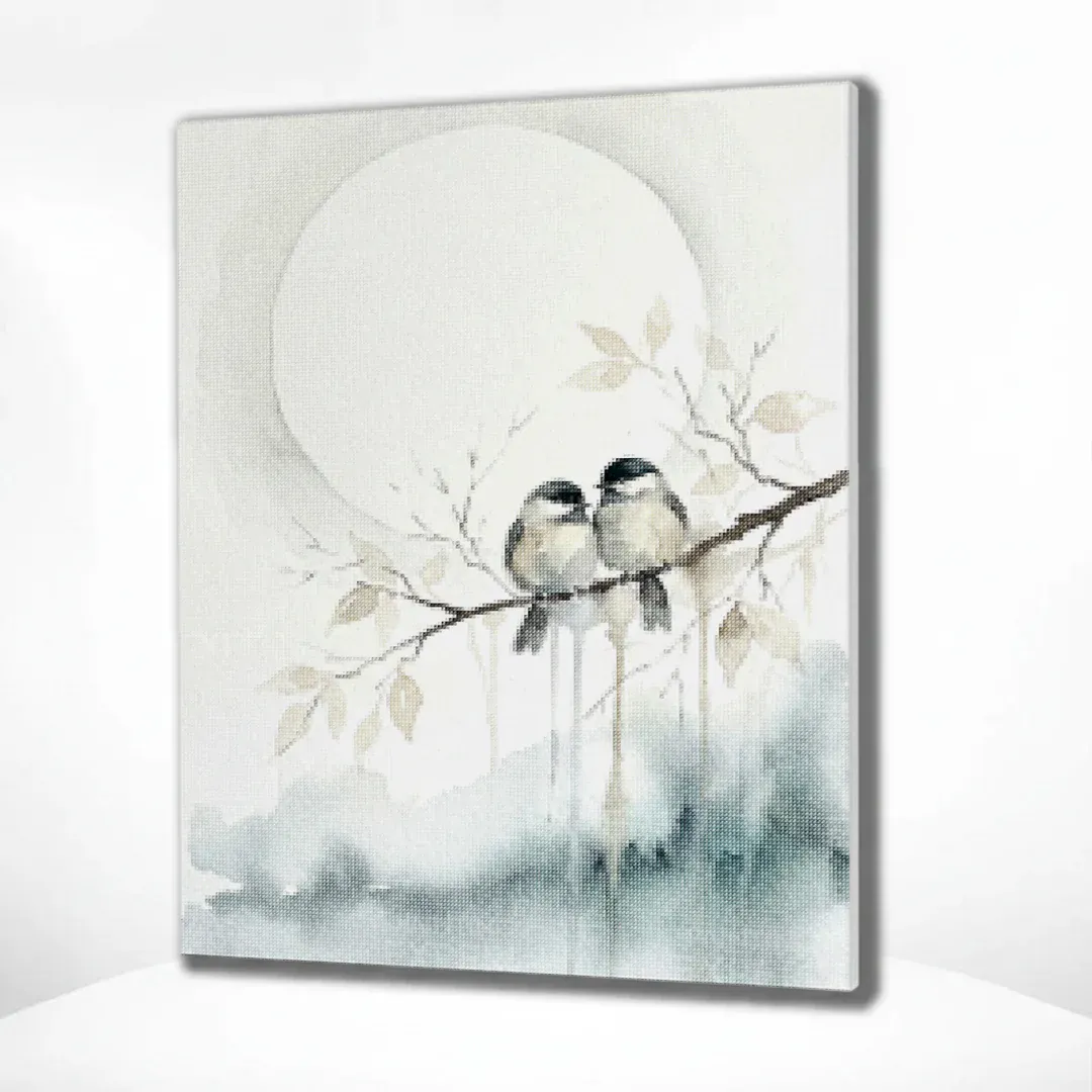 Diamond Painting Zwei Vögel unter dem Mond Japan