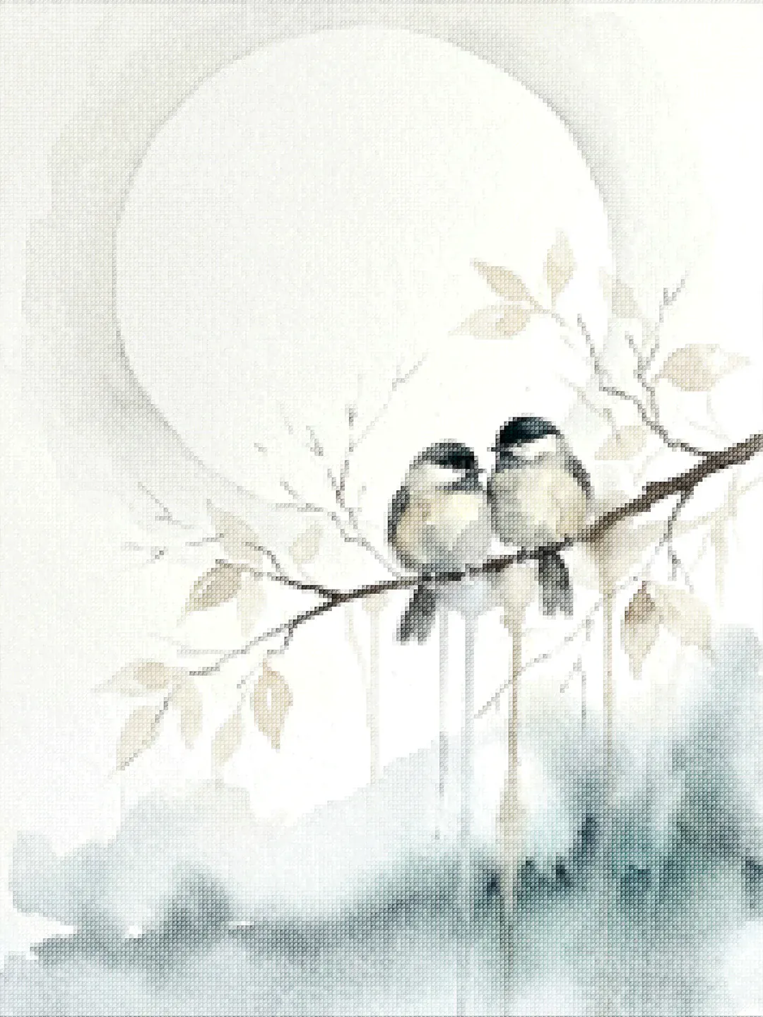 Diamond Painting Zwei Vögel unter dem Mond Japan - Image 2