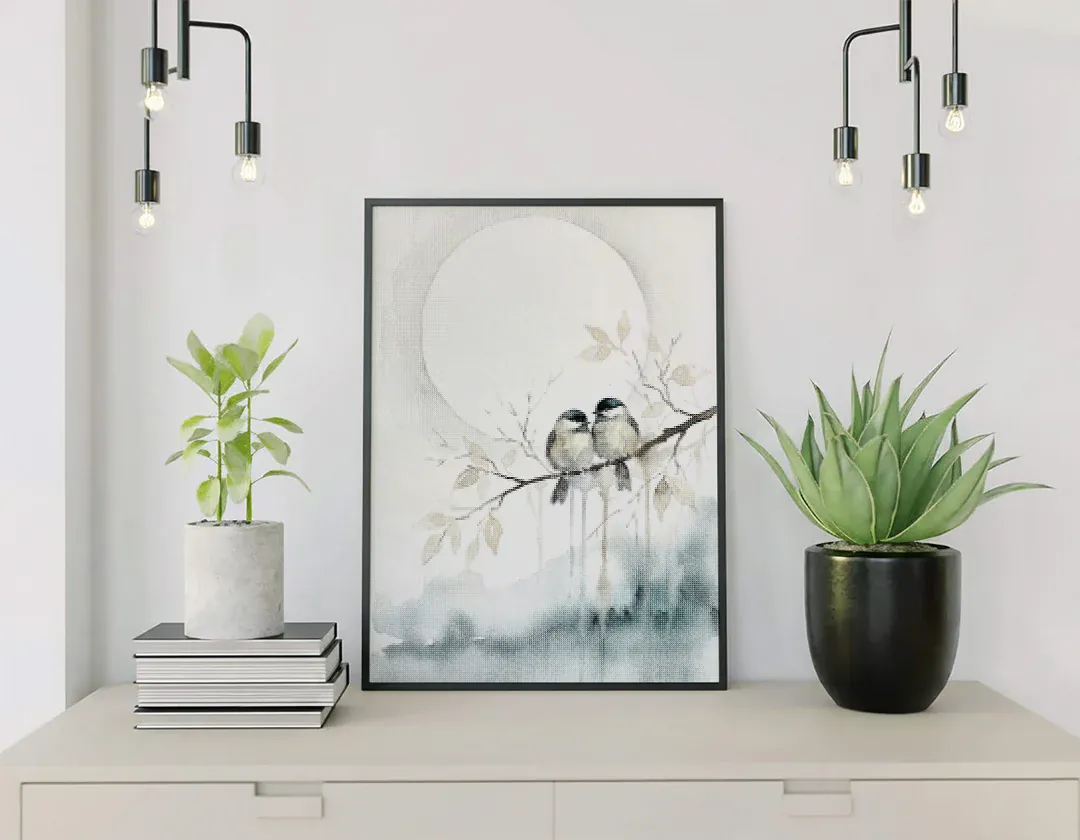 Diamond Painting Zwei Vögel unter dem Mond Japan - Image 4