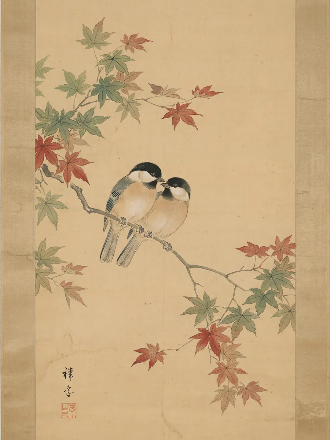 Diamond Painting Zwei Vögel zwischen Ahornblättern (Herbst) Japan - Image 3
