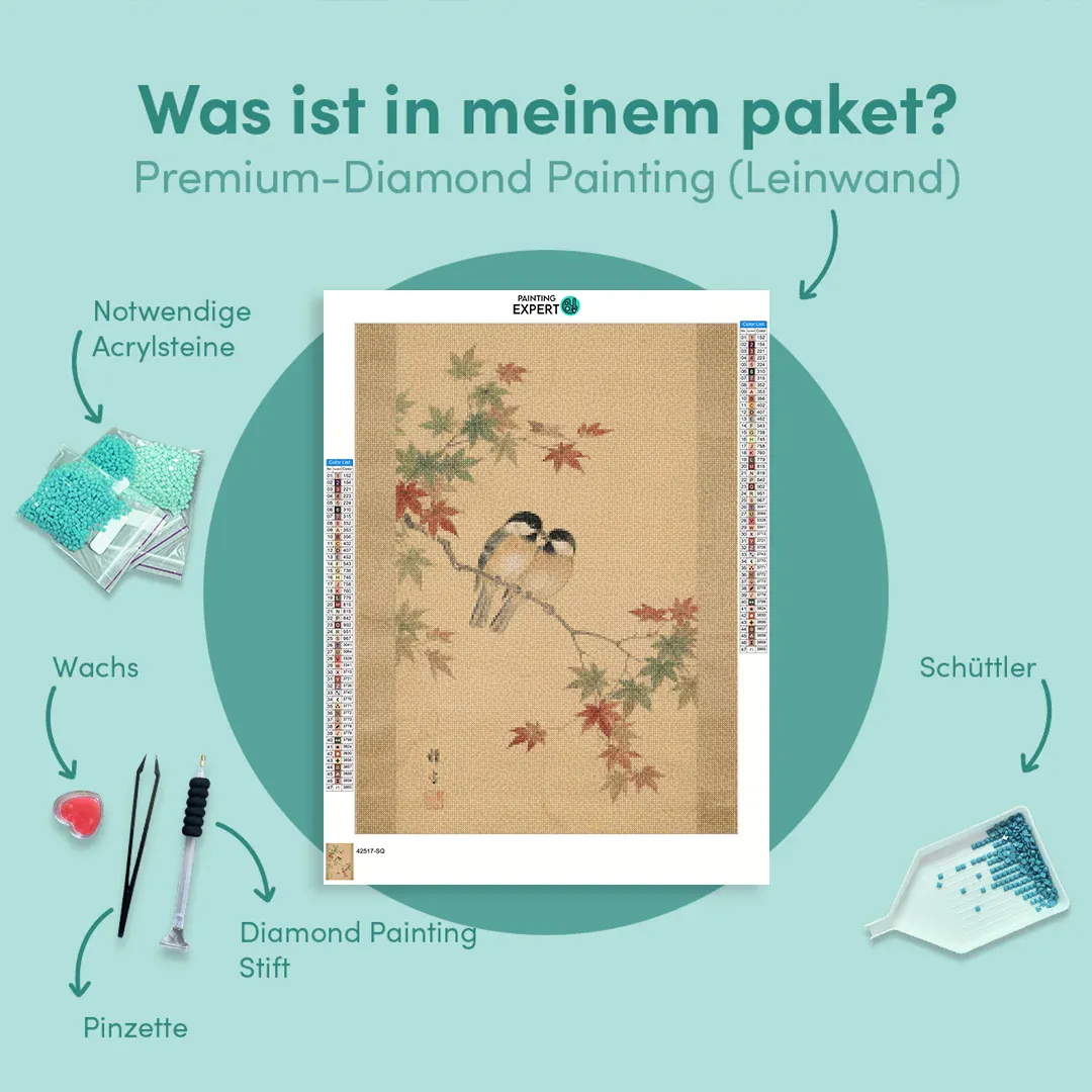 Diamond Painting Zwei Vögel zwischen Ahornblättern (Herbst) Japan - Image 6