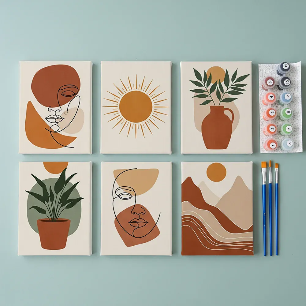 Malen nach Zahlen – 6 Mini-Gemälde - Boho Linienkunst & Natur - Image 2