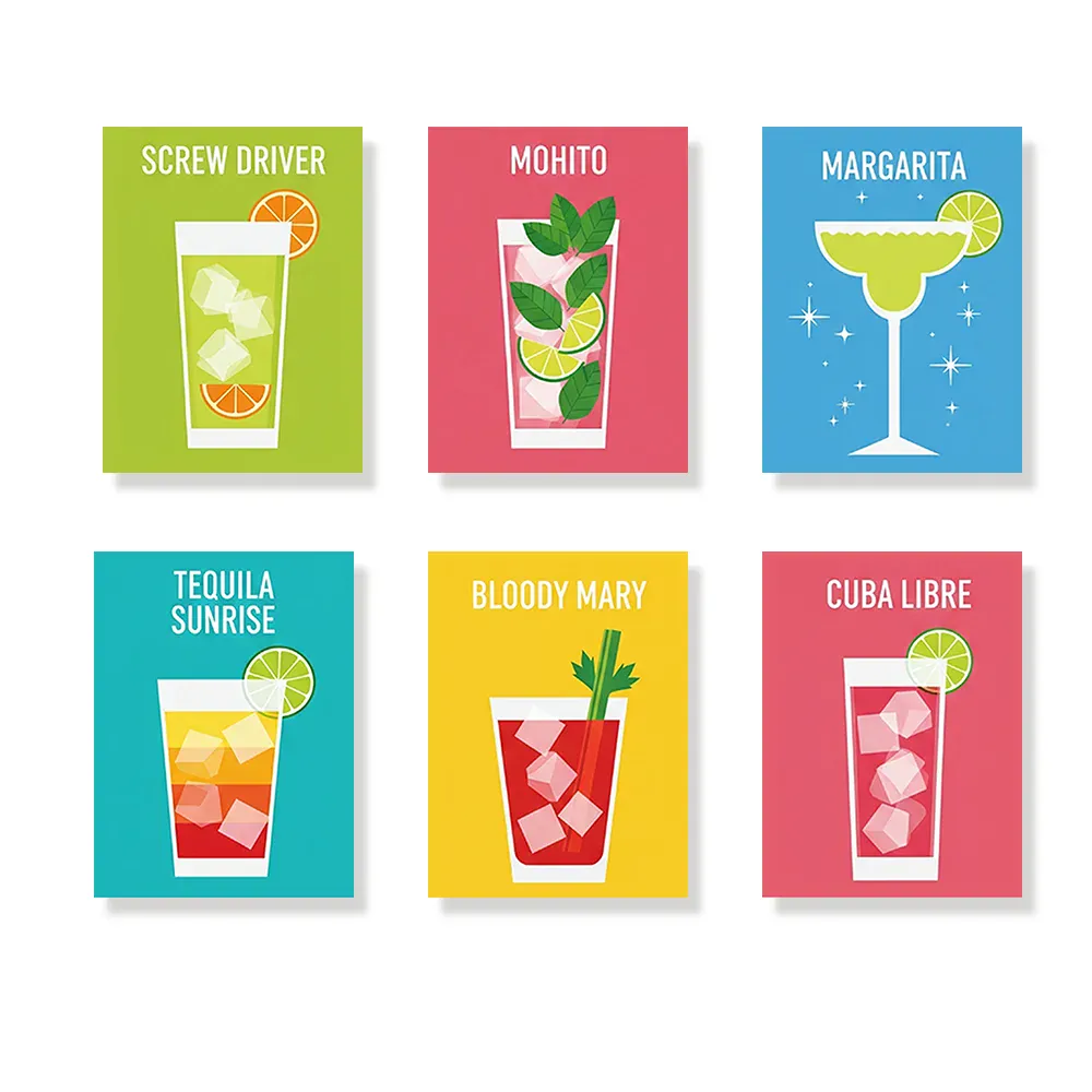 Malen nach Zahlen – 6 Mini-Gemälde - Cocktailkollektion