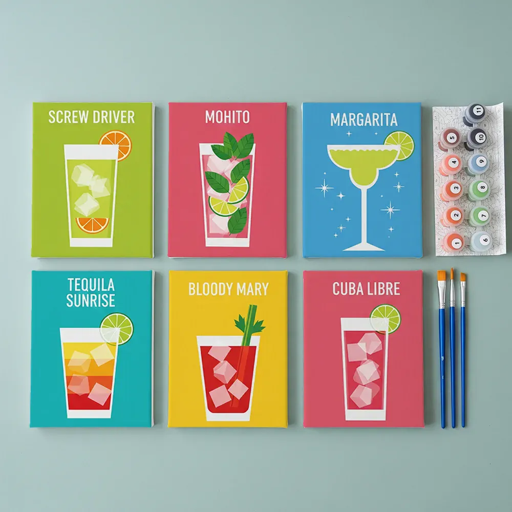Malen nach Zahlen – 6 Mini-Gemälde - Cocktailkollektion - Image 2