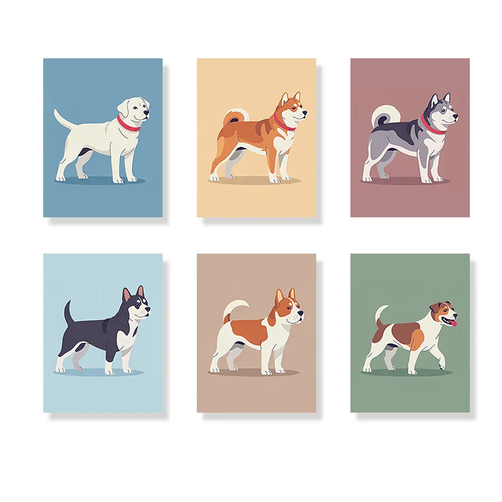 Malen nach Zahlen – 6 Mini-Gemälde - Die Dog-Days-Kollektion