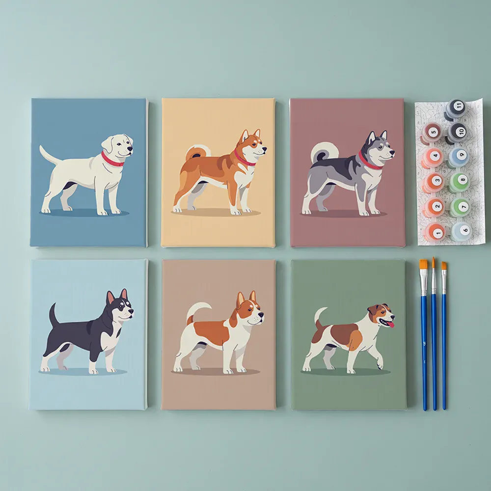 Malen nach Zahlen – 6 Mini-Gemälde - Die Dog-Days-Kollektion - Image 2