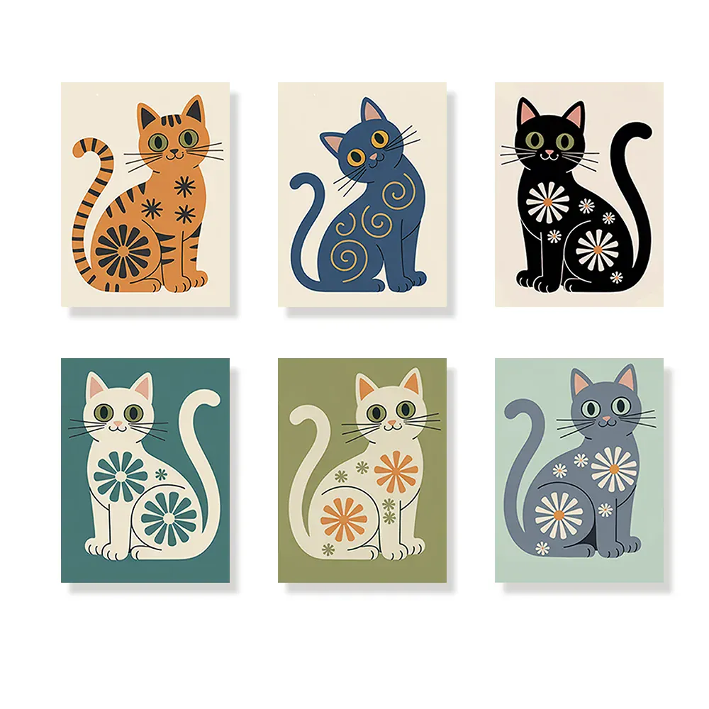 Malen nach Zahlen – 6 Mini-Gemälde - Die Mod Cats-Kollektion