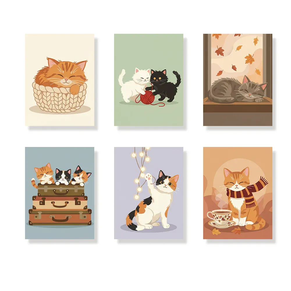 Malen nach Zahlen – 6 Mini-Gemälde - Gemütliche Kitty-Ecke