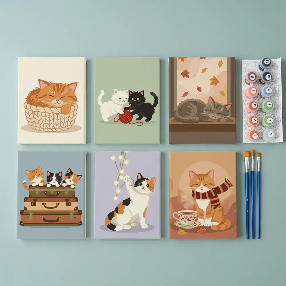 Malen nach Zahlen – 6 Mini-Gemälde - Gemütliche Kitty-Ecke - Image 2