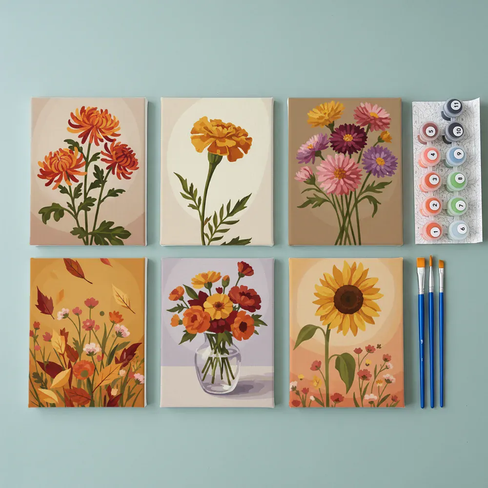 Malen nach Zahlen – 6 Mini-Gemälde - Herbstblüte - Image 2