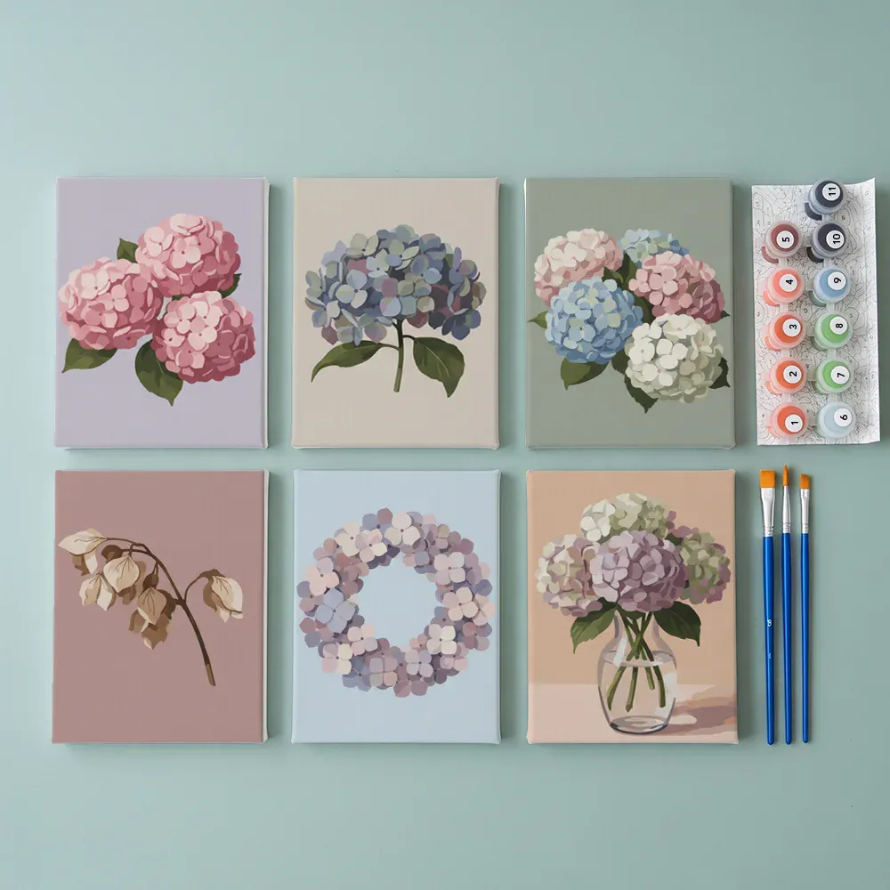 Malen nach Zahlen – 6 Mini-Gemälde - Hortensie Abschied - Image 2