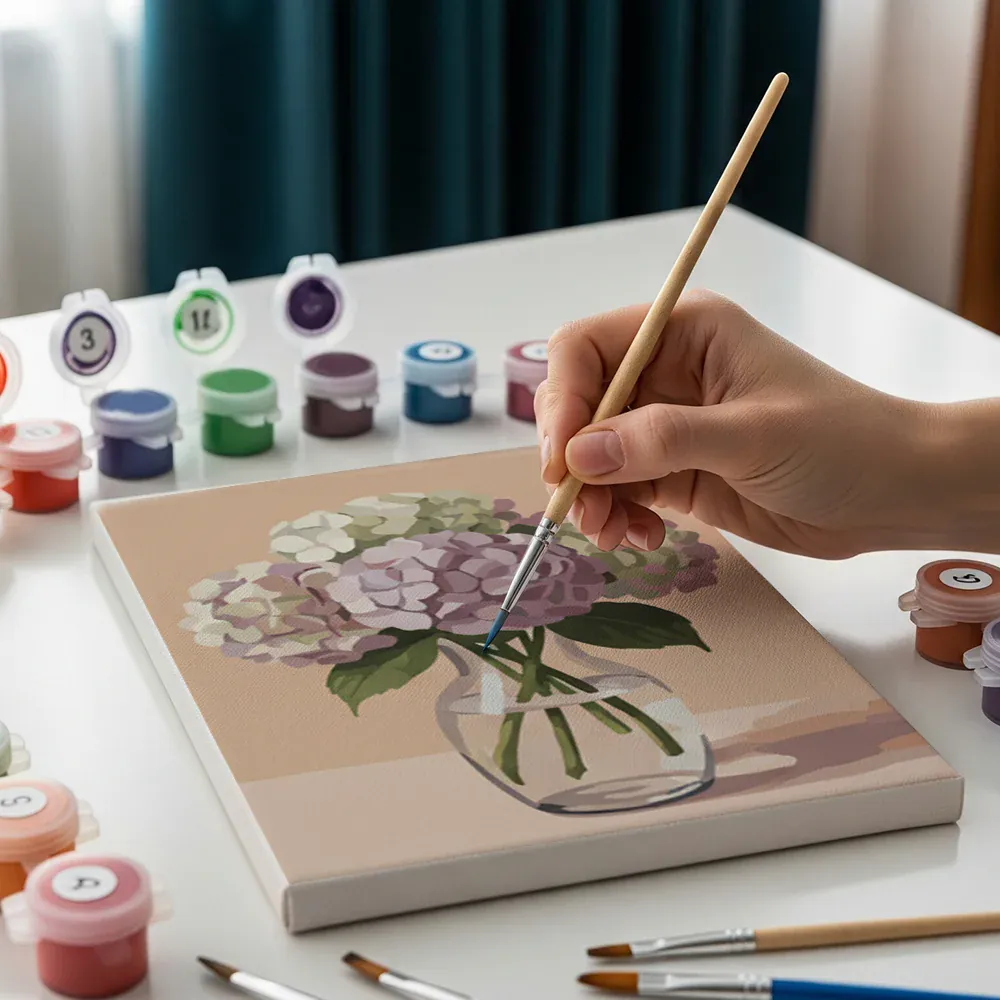 Malen nach Zahlen – 6 Mini-Gemälde - Hortensie Abschied - Image 8