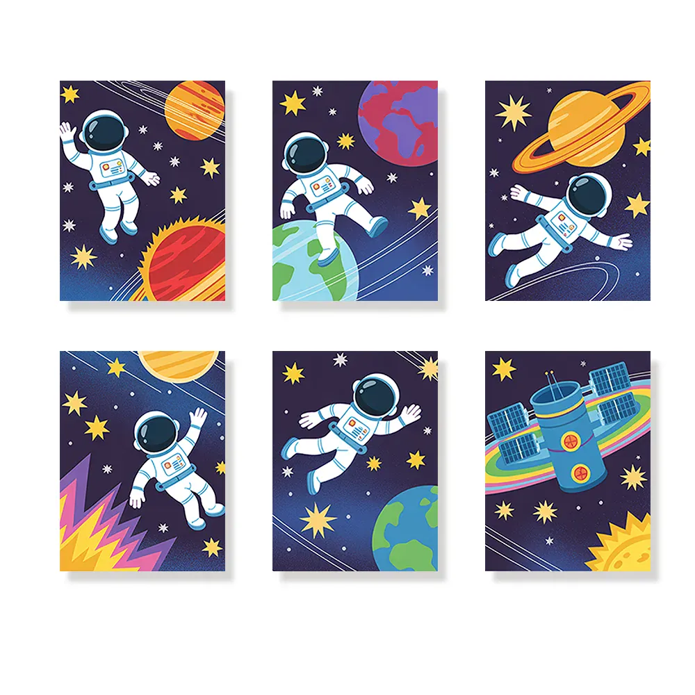Malen nach Zahlen – 6 Mini-Gemälde - Kleine Astronauten
