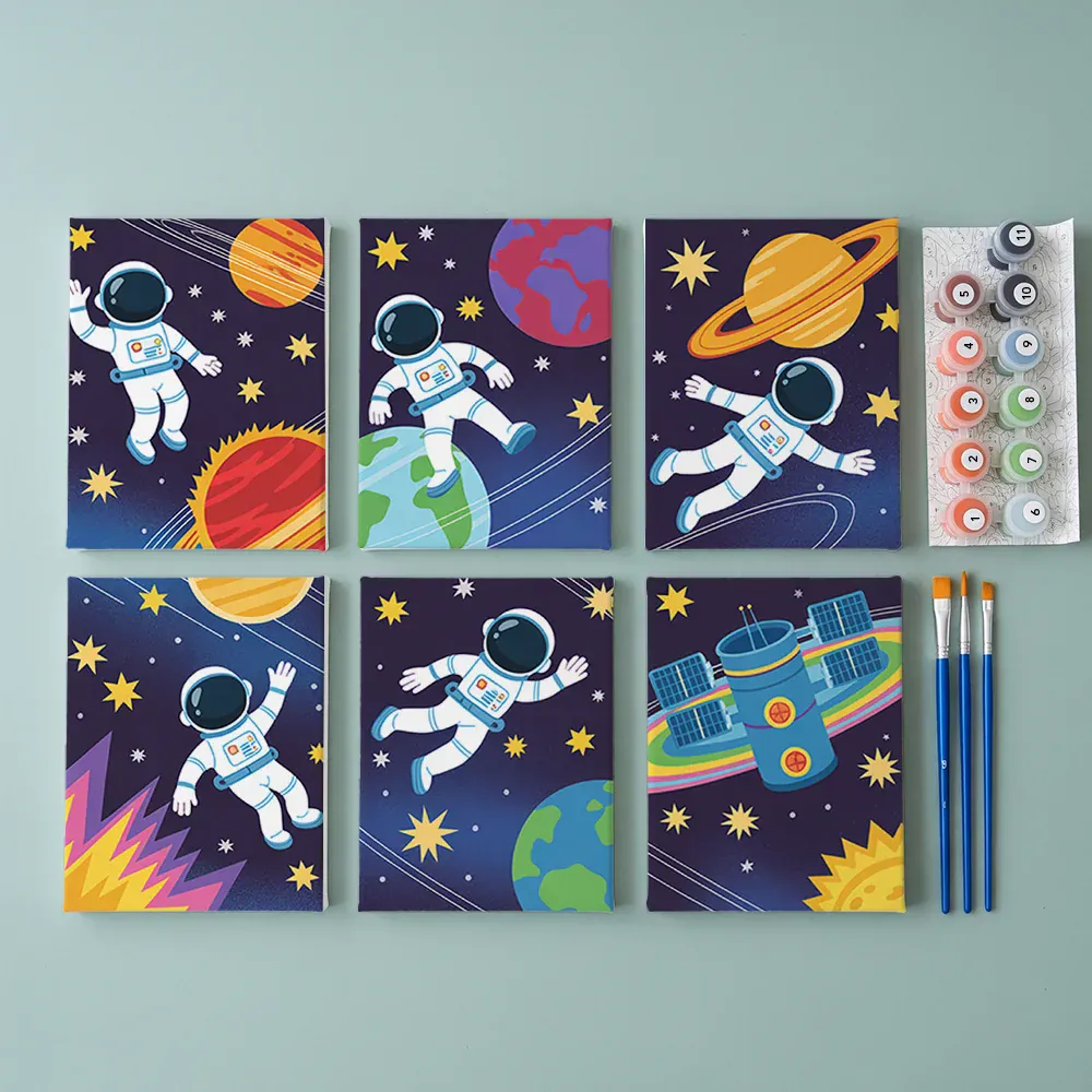Malen nach Zahlen – 6 Mini-Gemälde - Kleine Astronauten - Image 2