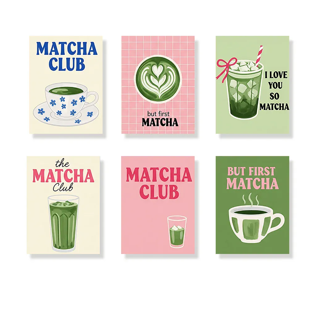 Malen nach Zahlen – 6 Mini-Gemälde - Schlückchen & Ruhe Matcha Edition