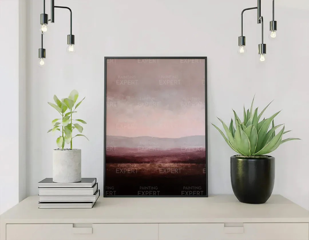 Malen nach Zahlen Abstrakte minimalistische Landschaft in Lila, Taupe und Bordeauxrot - Image 3