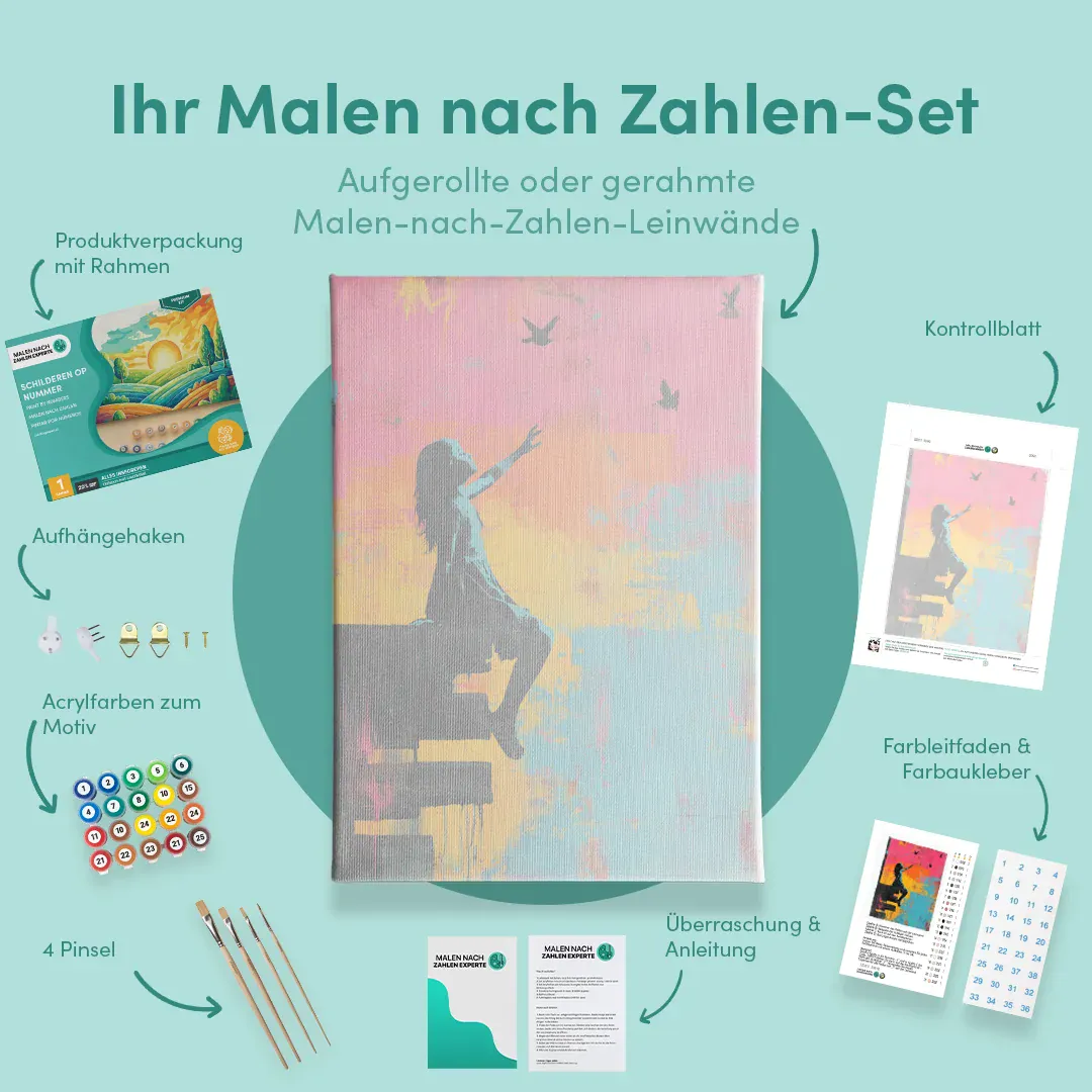 Malen nach Zahlen Banksy farbenfroh – Mädchen mit Vögeln - Image 5