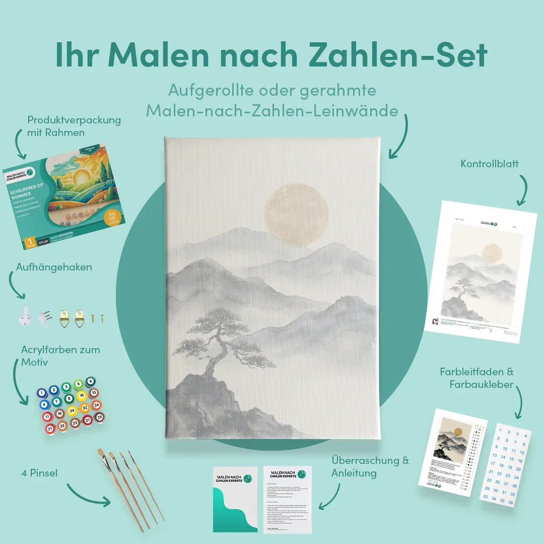 Malen nach Zahlen Berge in Tinte mit goldenem Mond Japan - Image 6