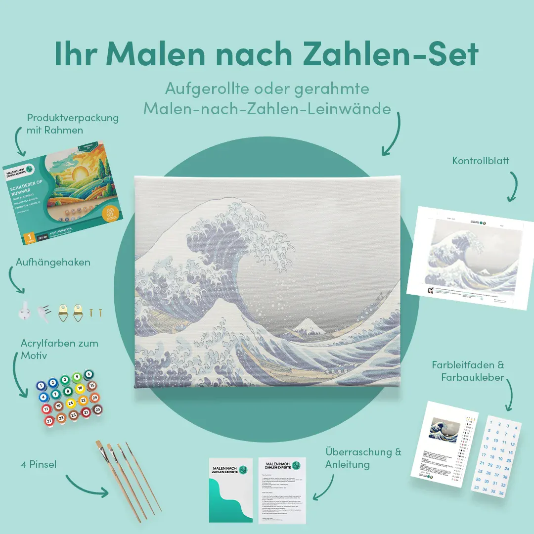 Malen nach Zahlen Die große Welle vor Kanagawa, Hokusai Japan - Image 6