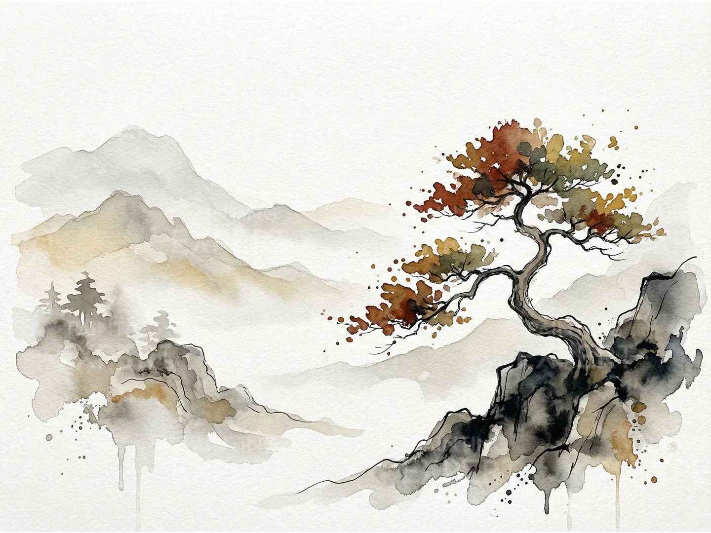 Malen nach Zahlen Einsamer Baum in einer Berglandschaft Japan - Image 3