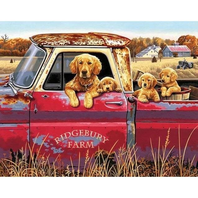 Malen nach Zahlen Hunde in einem roten Auto - Image 9