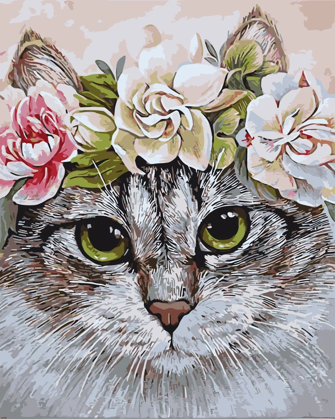 Malen nach Zahlen Katze mit Blumen - Image 9
