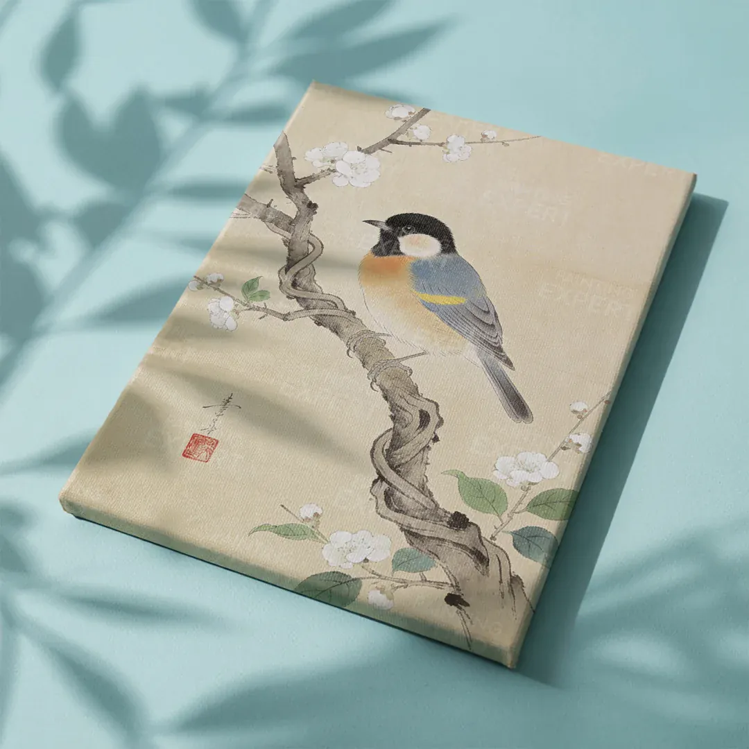 Malen nach Zahlen Kohlmeisen auf einem blühenden Zweig von Ohara Koson Japan - Image 5