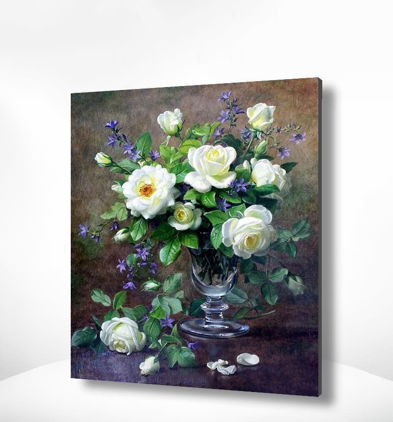 Malen nach Zahlen Lila und Weiße Blumen