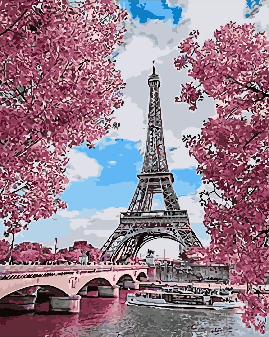Malen nach Zahlen Paris mit rosa Bäumen - Image 9