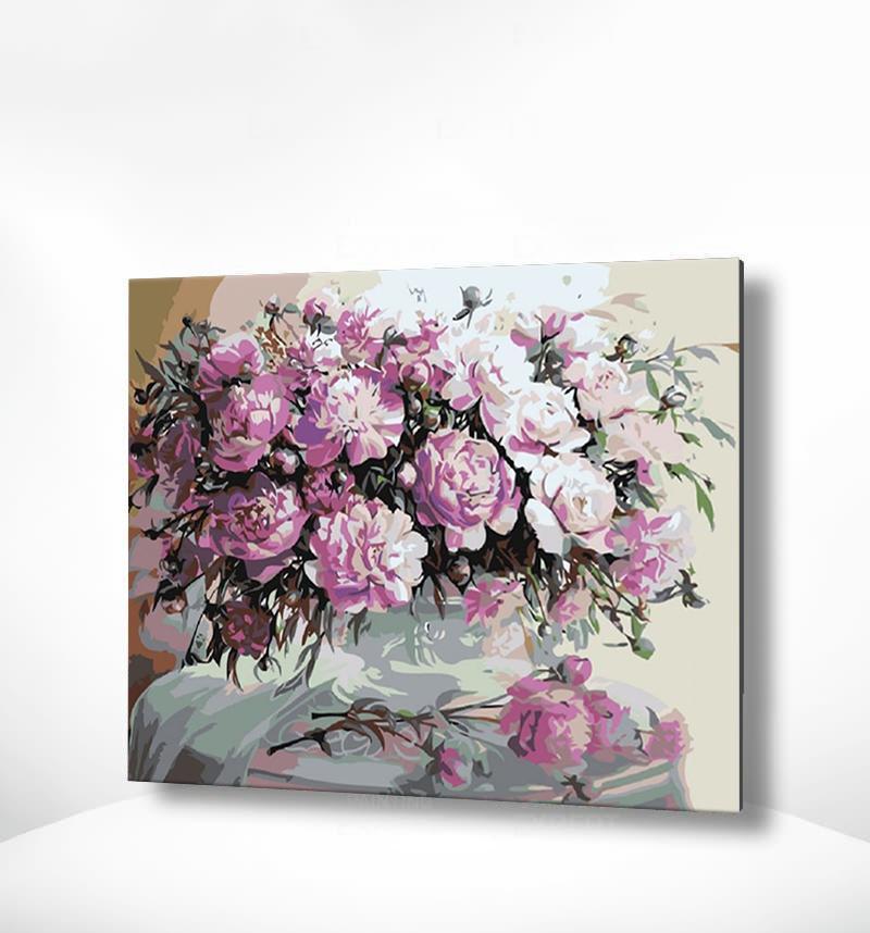 Malen nach Zahlen Rosa Blumen auf dem Tisch