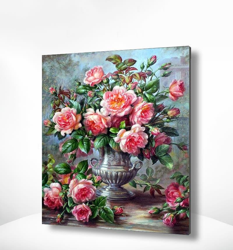 Malen nach Zahlen Rosa Blumen mit Silber Vase - Image 2