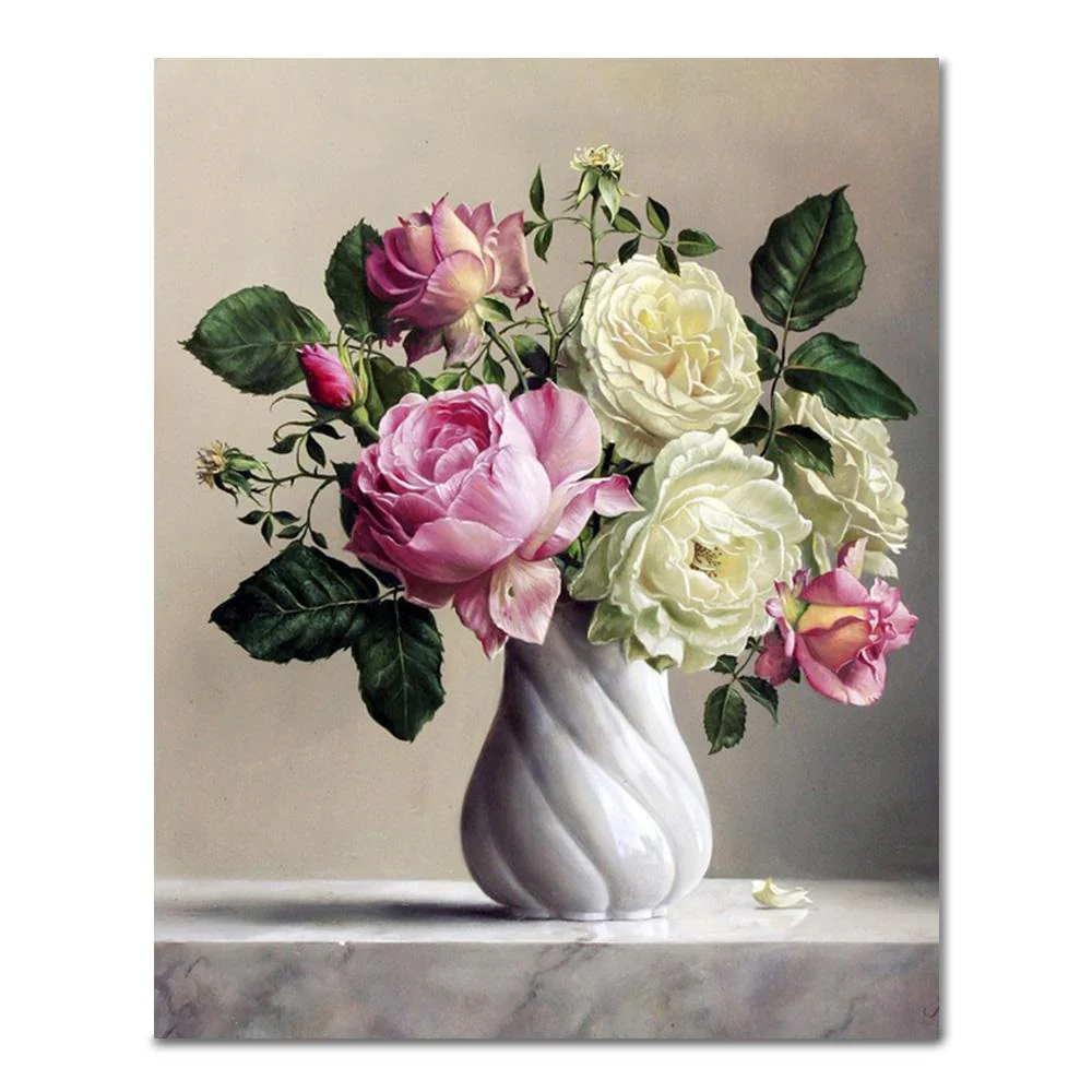 Malen nach Zahlen Rosen in weißer Vase - Image 7