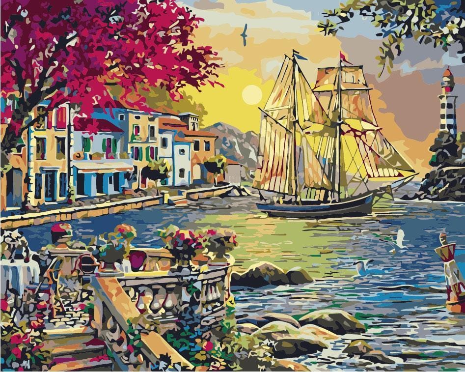 Malen nach Zahlen Schiff bei Stadt im Meer - Image 7