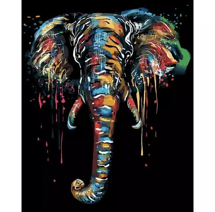 Malen nach Zahlen Schwarzer Elefant mit Farben - Image 7