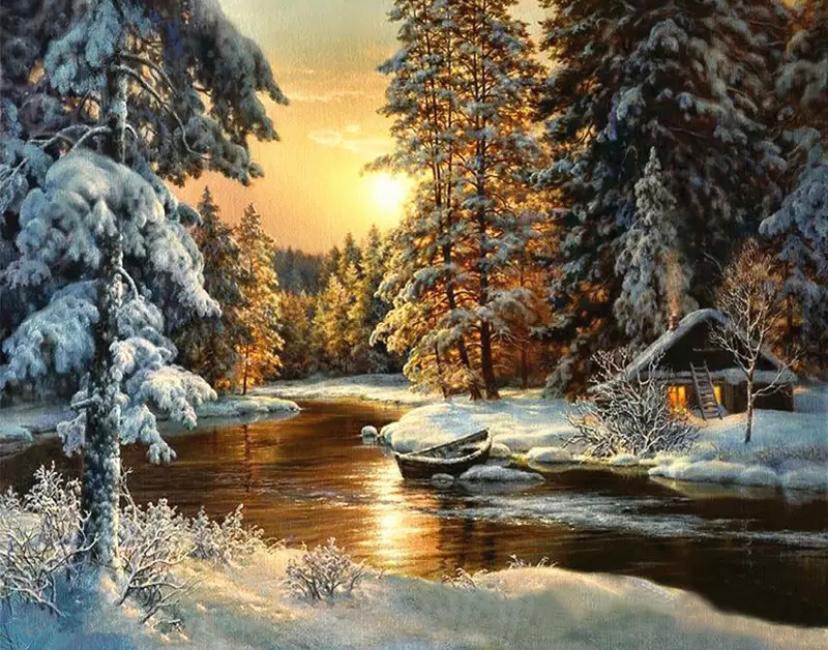 Malen nach Zahlen Sonnenuntergang mit Schnee - Image 7