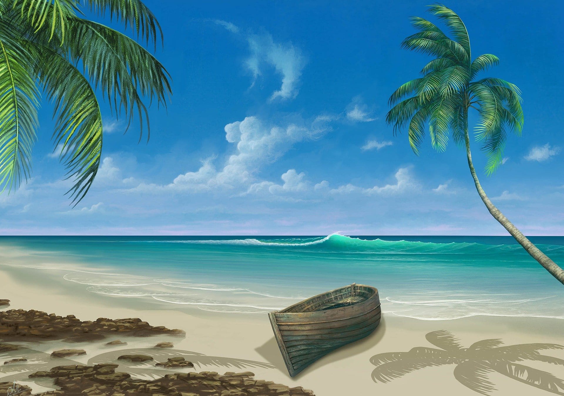 Malen nach Zahlen Strand mit Boot und Meer - Image 7
