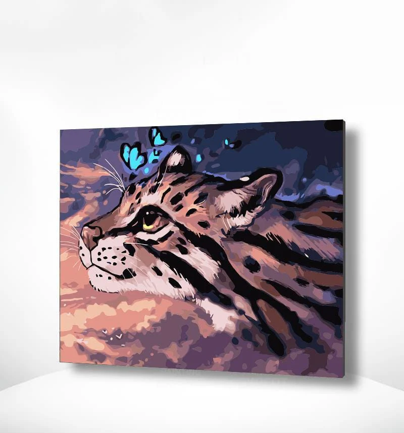Malen nach Zahlen Tiger mit blauem Schmetterling